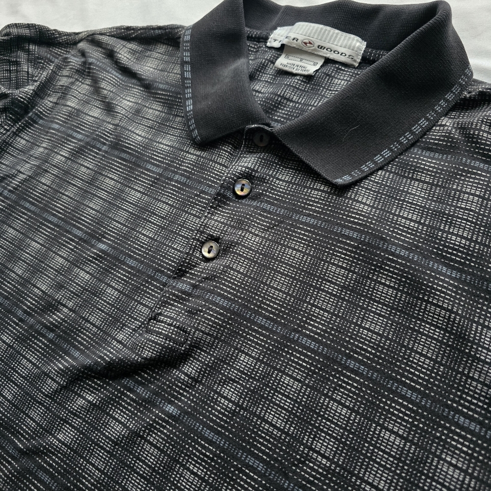 Tiger Woods Nike Golf Black Gray Polo Shirt Short Sleeve Mens Medium